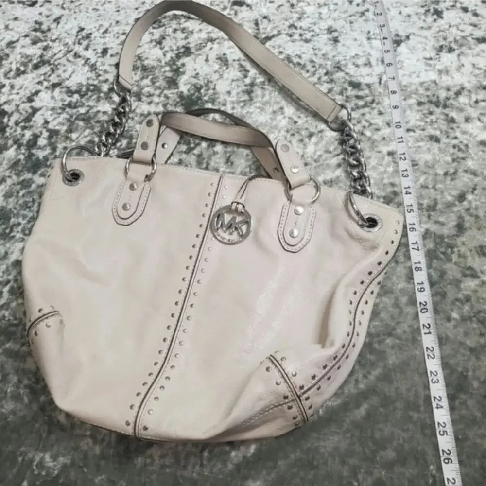 Michael Kors Uptown Astor Stud‎ Shoulder Bag Cream